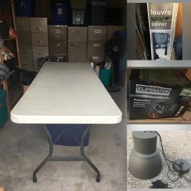 MaxSold Auction: This online auction features the contents of a Storage Unit includes tools, shop vac, heaters, fans, shelving, ladders, rugs, storage bins, Ikea light fixture, painting supplies, bundle buggies, office & file cabinet supplies, suitcases, bedding and much more!